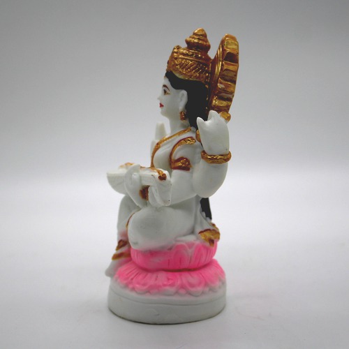 Sarswati Mata Murti/Goddess Saraswati Fiber Statues for Home| Office| Car| Puja Ghar (White, 4inch)
